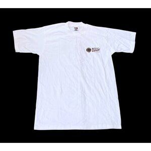 Vintage 1997 Burbank Tennis Center Racket Doctor Tee White USA Fruit of the Loom